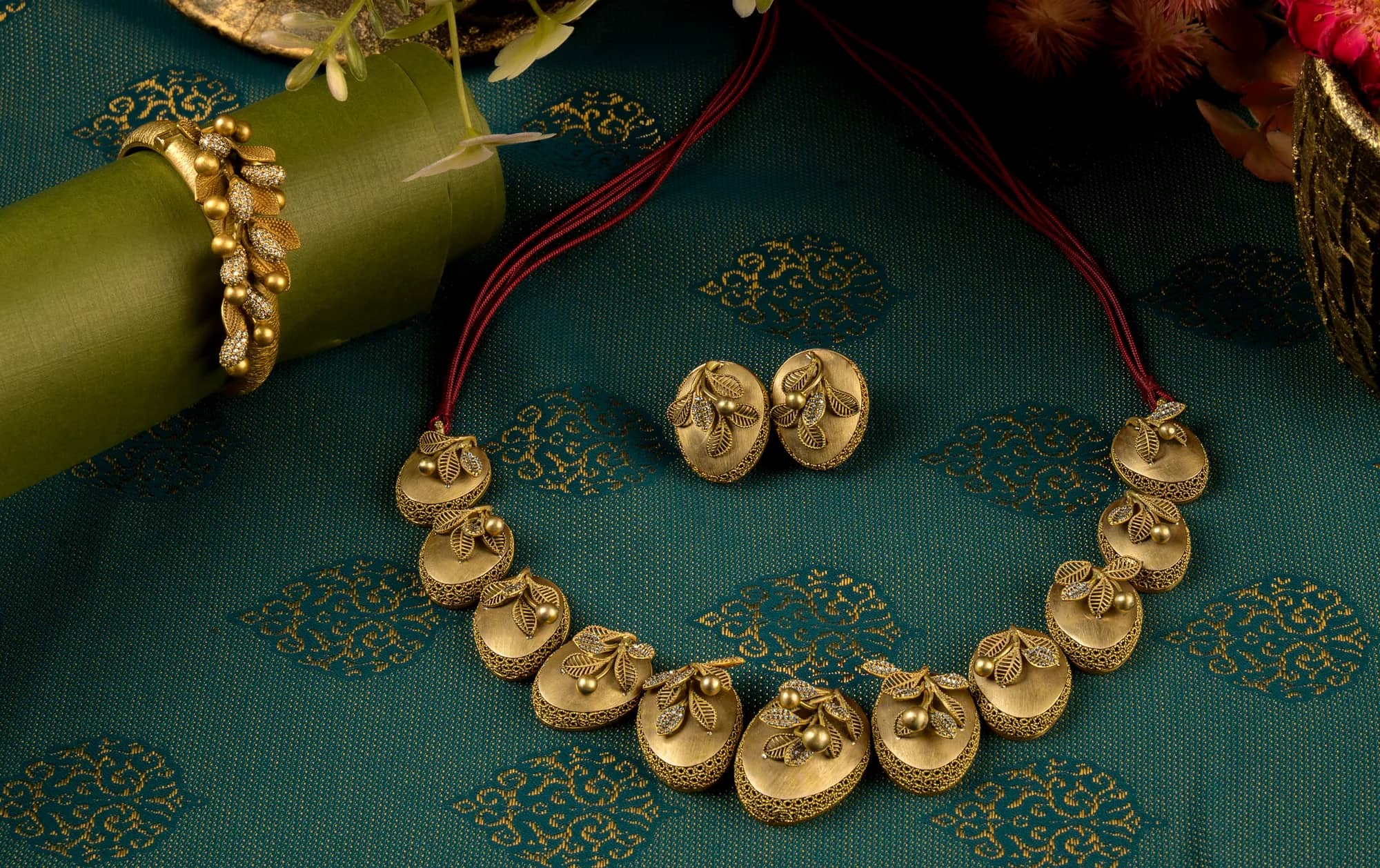Gold bead choker on cord — Antique Gold