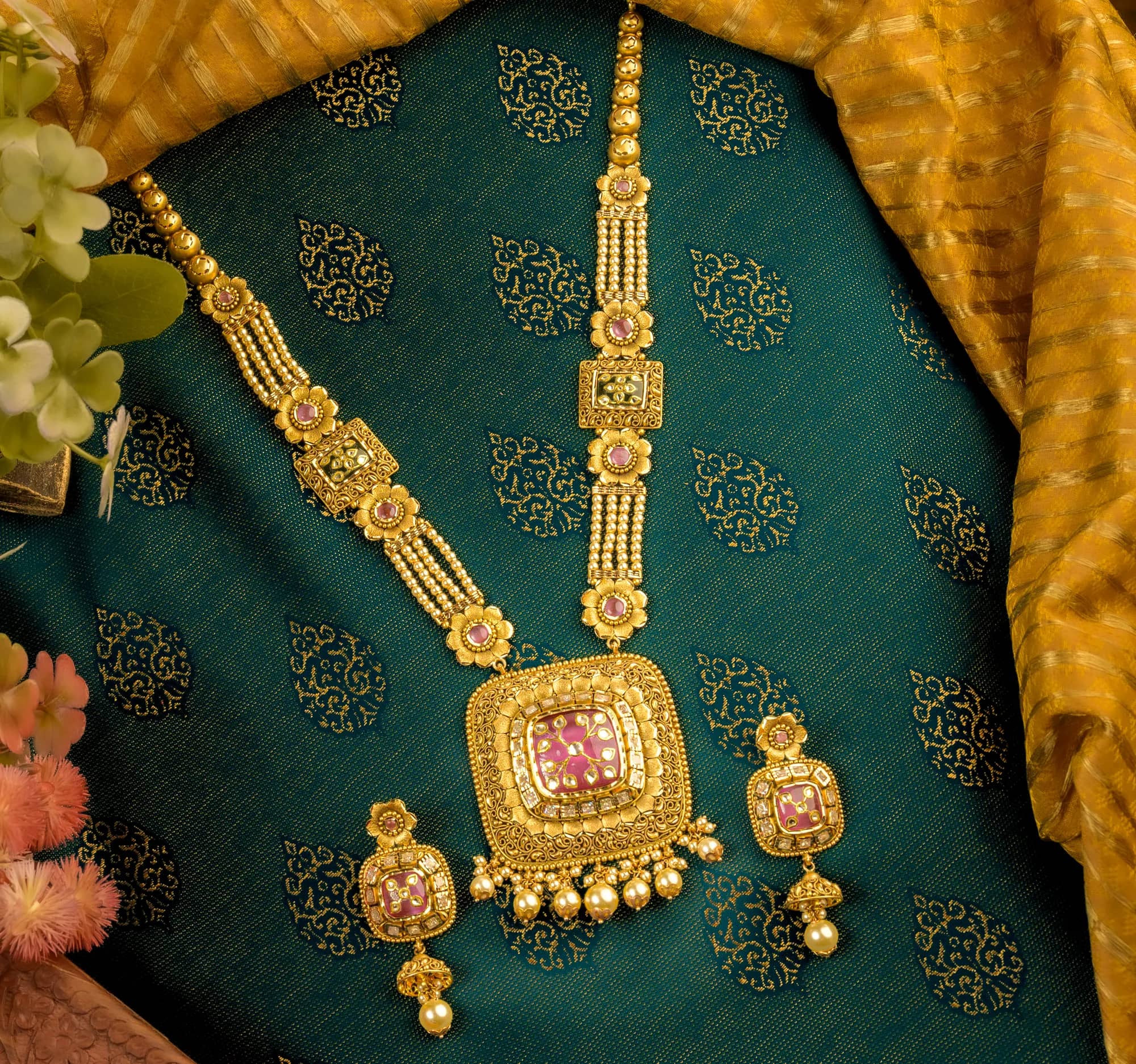 Long chain with square pendant — Antique Gold