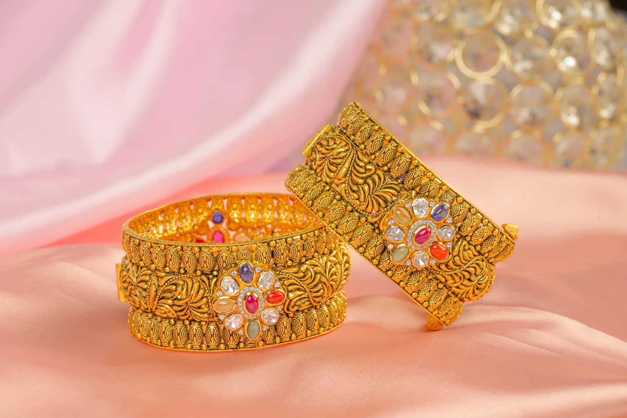 Pair of floral antique kadas — Antique Gold