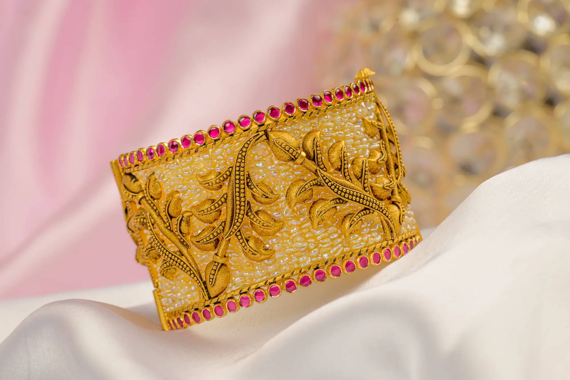 Broad kada with ruby edging — Antique Gold