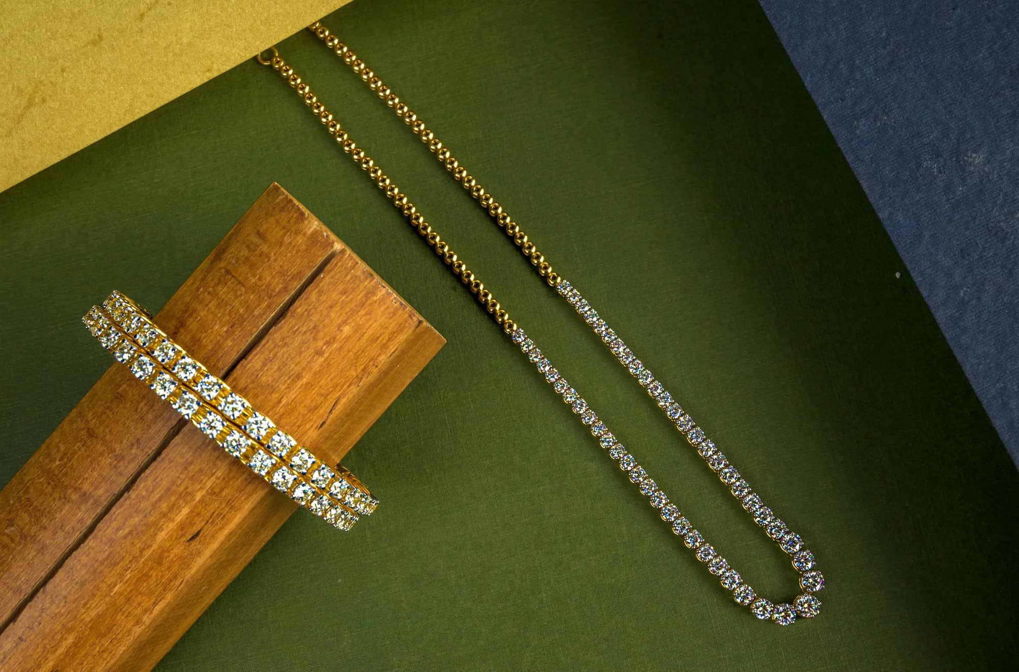 Diamond line bangle with long chain — Diamond