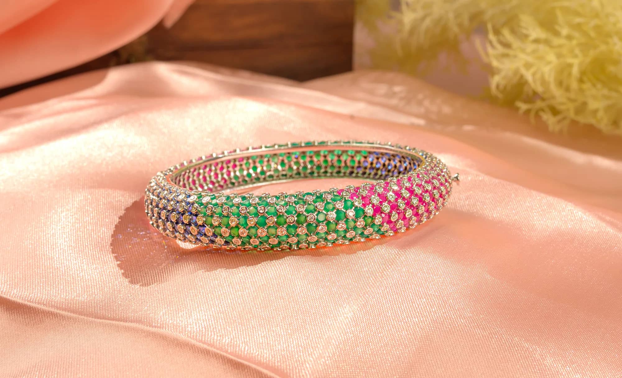 Emerald and ruby pavé kada — Diamond