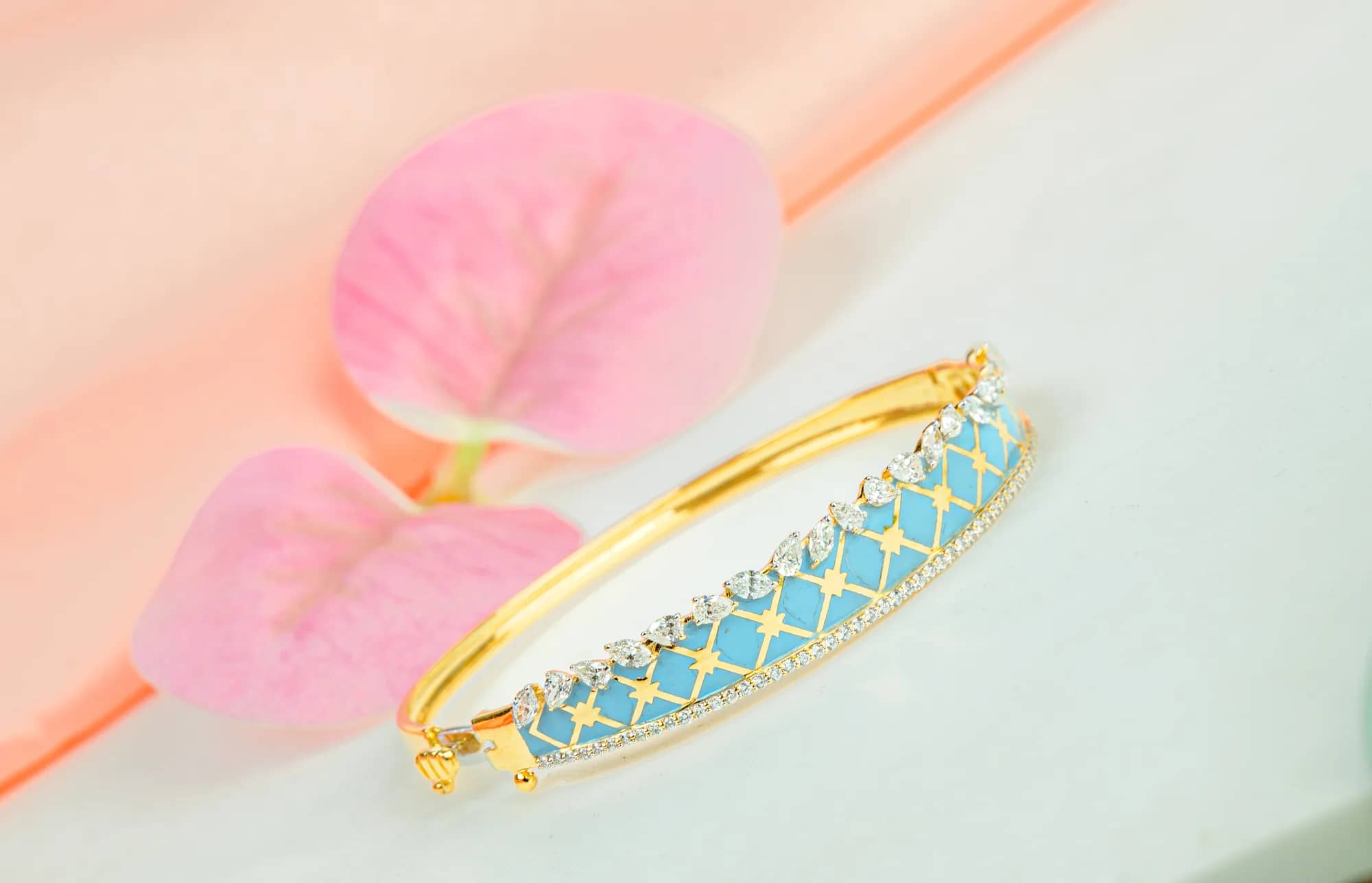 Turquoise-enamel diamond bangle — Diamond