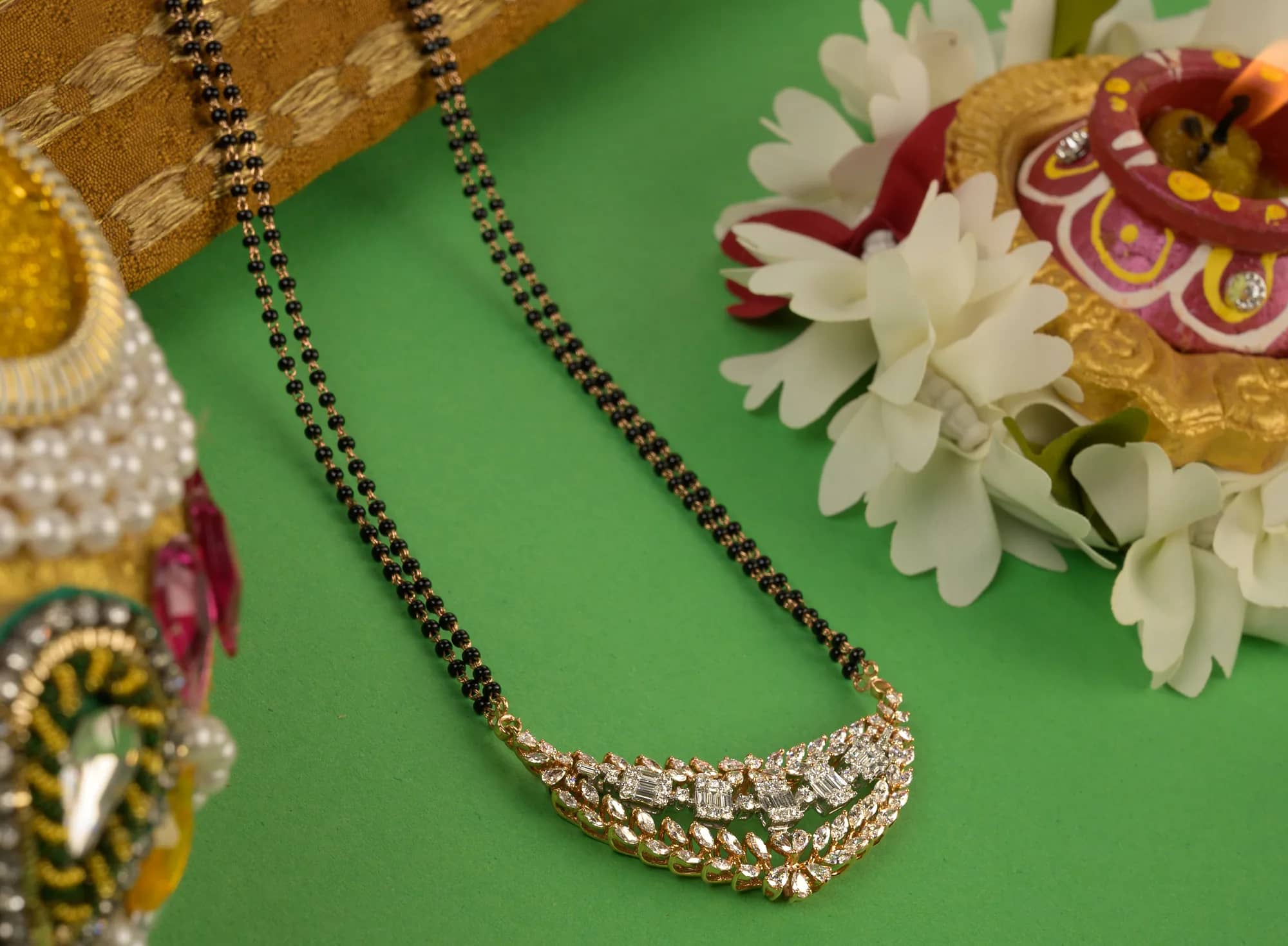 Diamond mangalsutra, crescent pendant — Diamond
