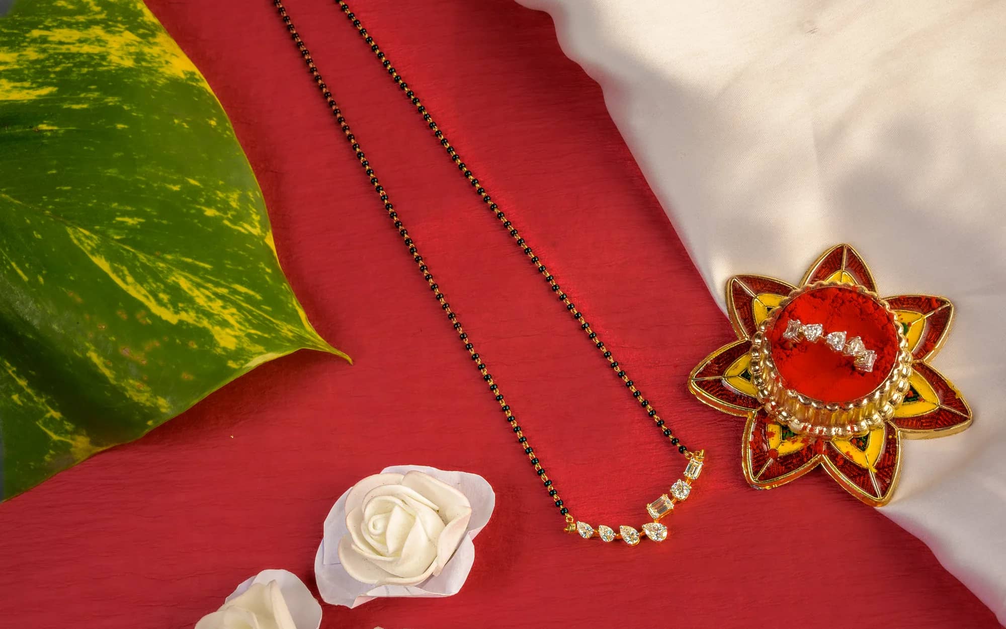 Diamond mangalsutra on black beads — Diamond