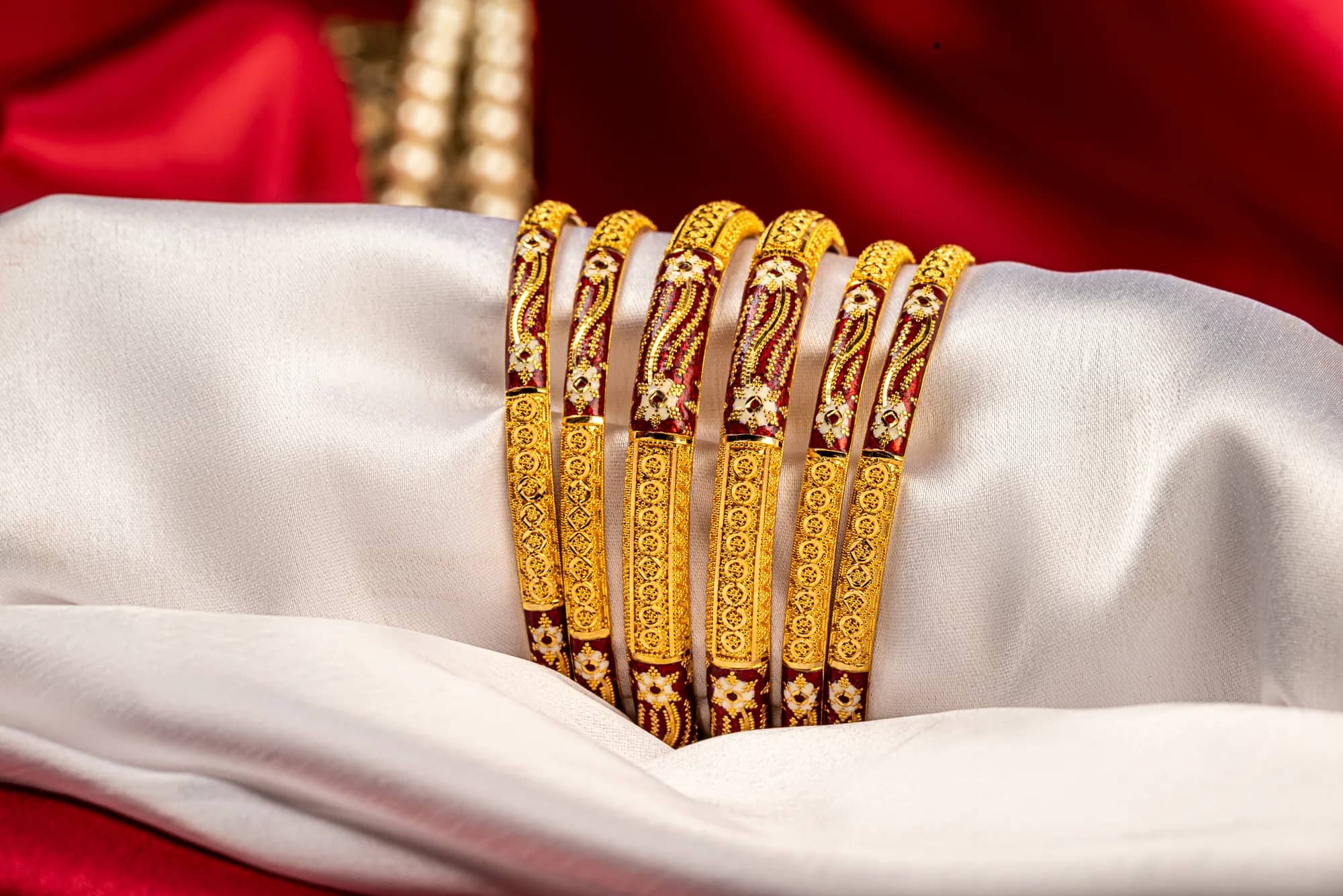 Enamelled yellow gold bangles — Plain Yellow Gold