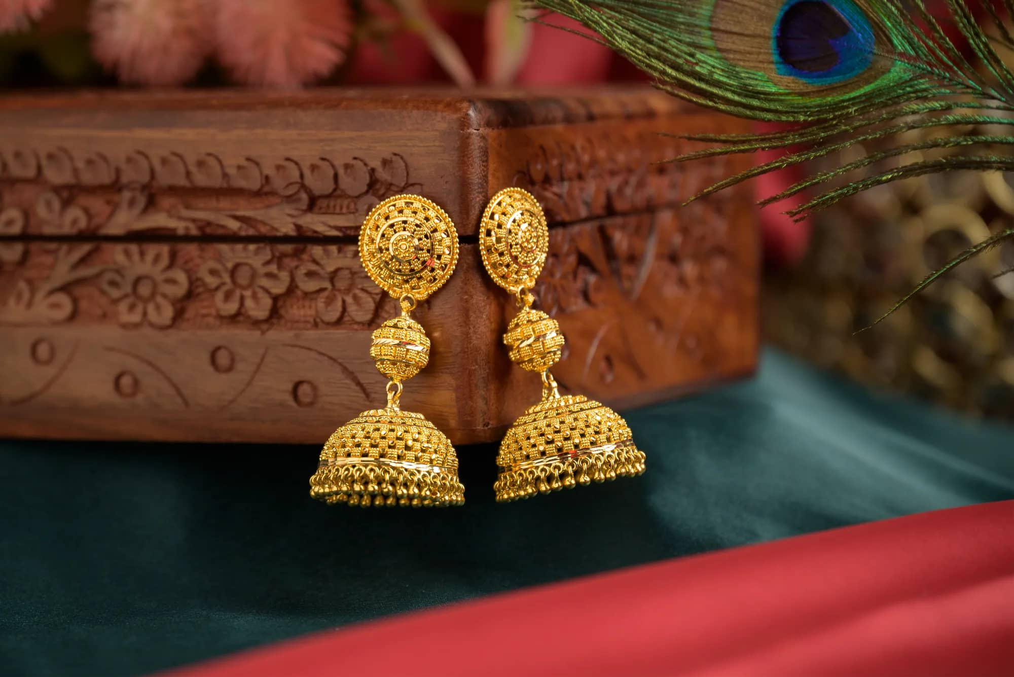 Filigree gold jhumkas — Plain Yellow Gold