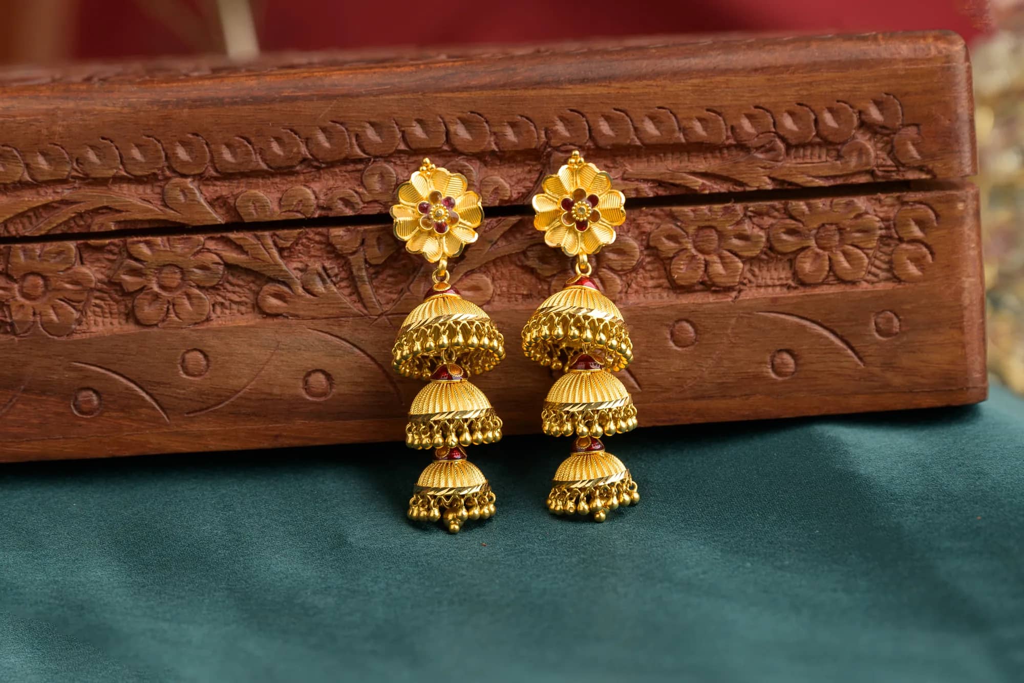 Floral gold jhumkas — Plain Yellow Gold
