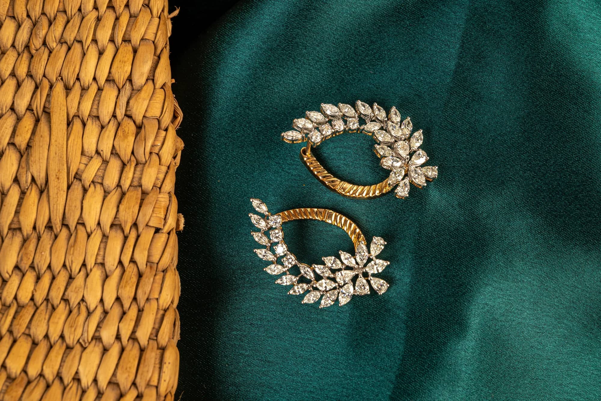 Diamond leaf-crescent earrings — Glint collection