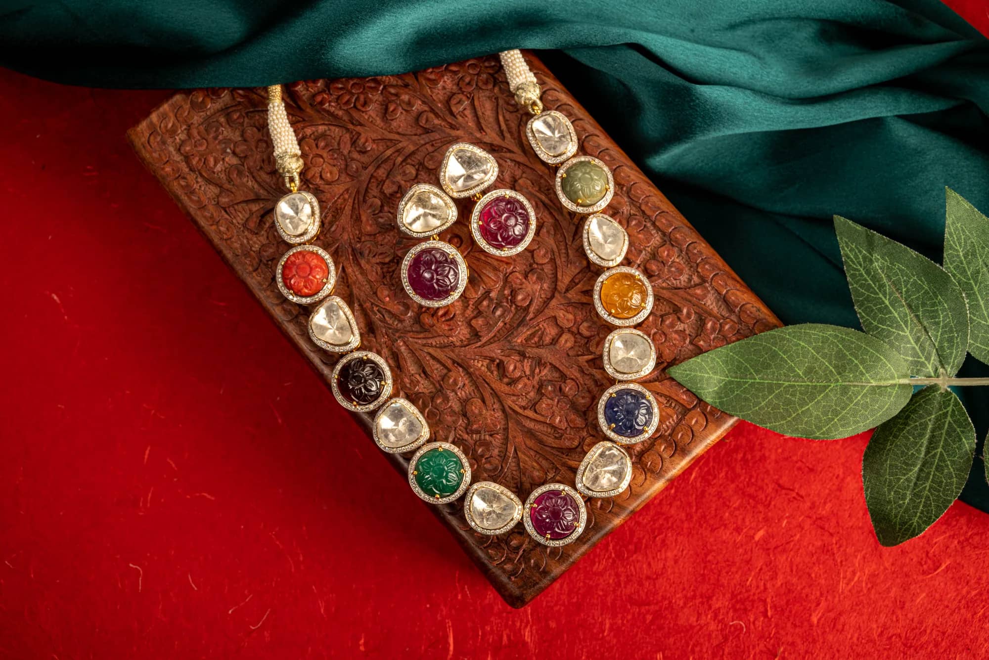 Navratna open-polki necklace — Inara collection