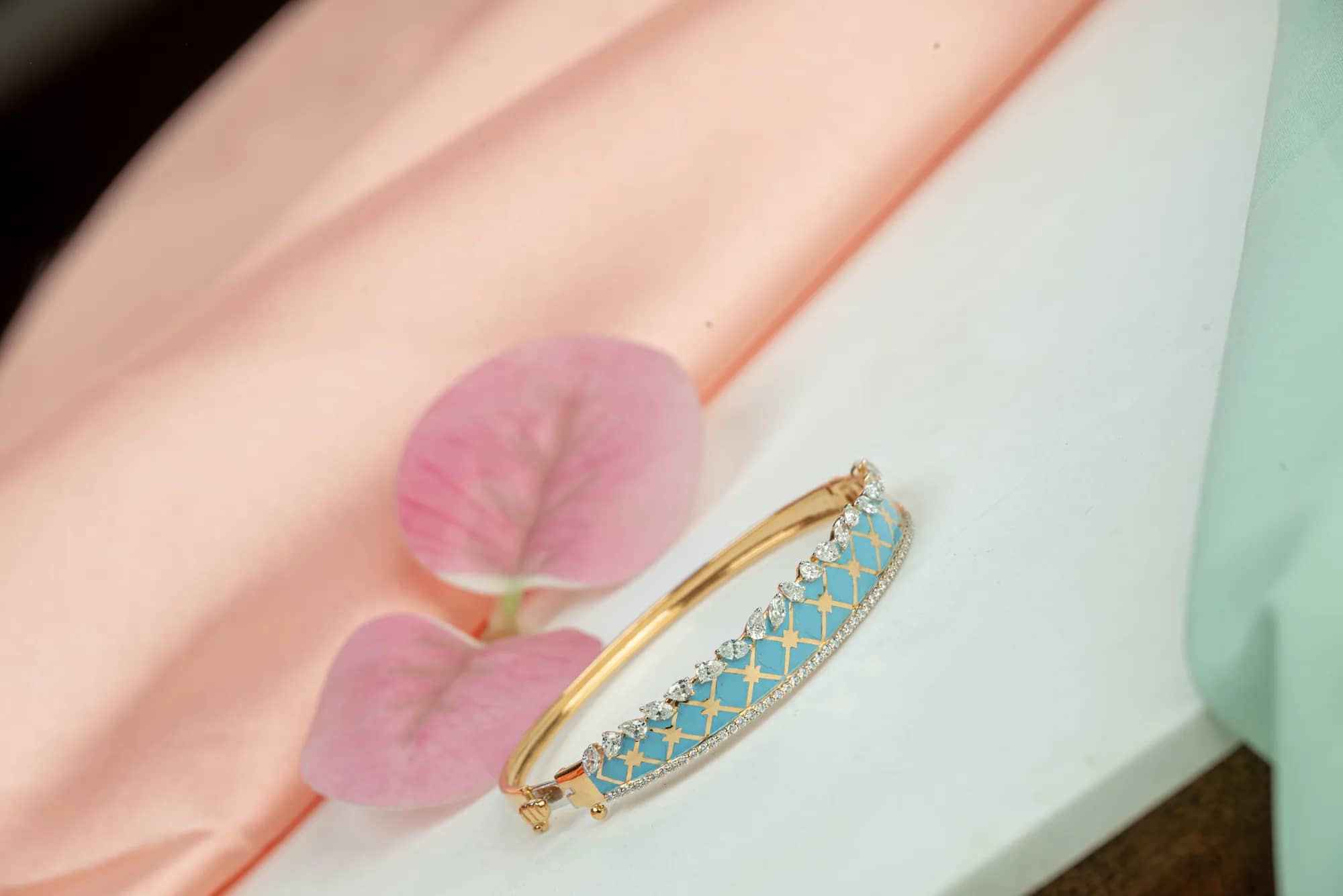 Turquoise-enamel diamond bangle — Nia collection