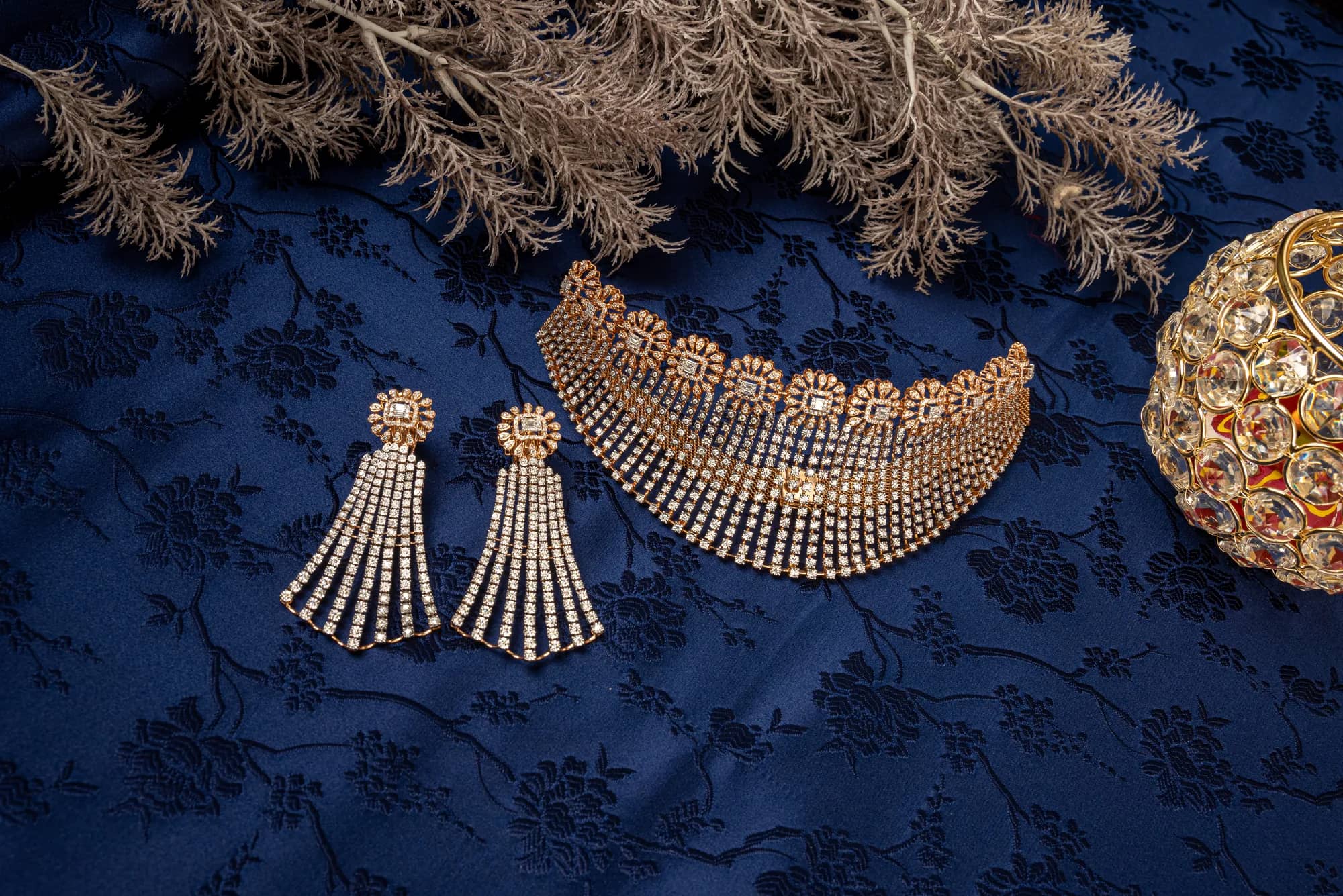 Rose-gold diamond choker with tassels — Rosette collection